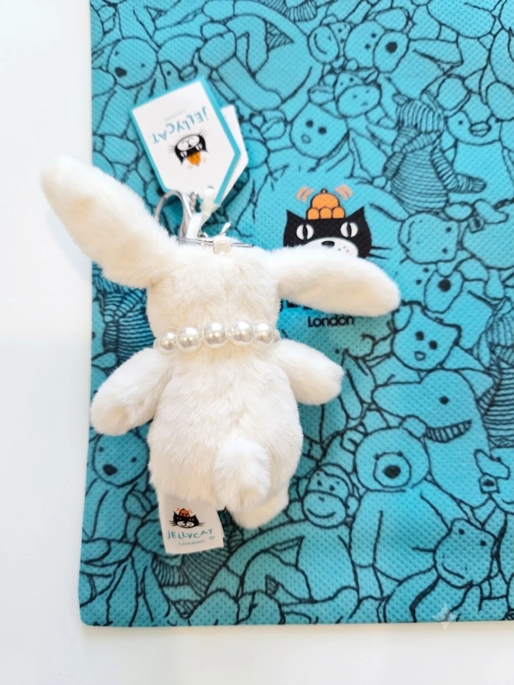 Jellycat Cream Bunny Bag Charm With Pearl Necklace